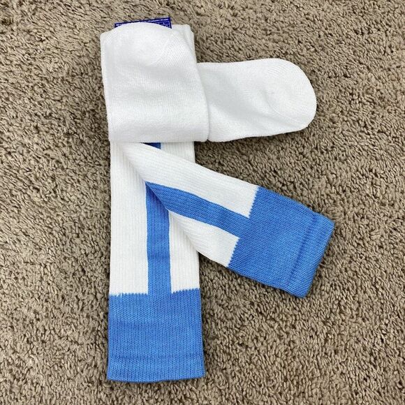 TCK Sports 2-n-1 Baseball Softball Stirrup Socks Mens L White Carolina Blue NWT - Picture 4 of 6